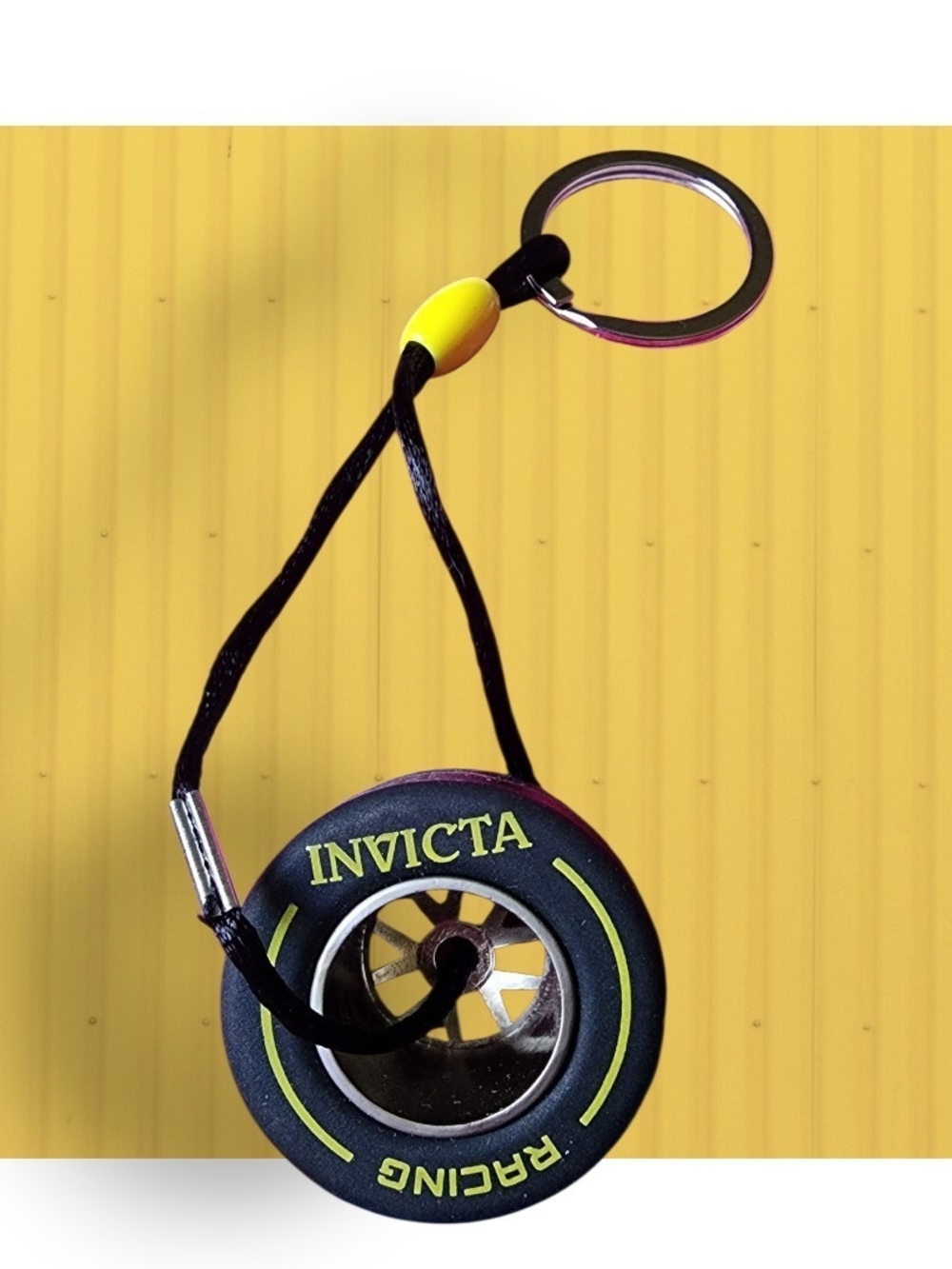 Invicta Yellow and Black Racing Wheel Keychain